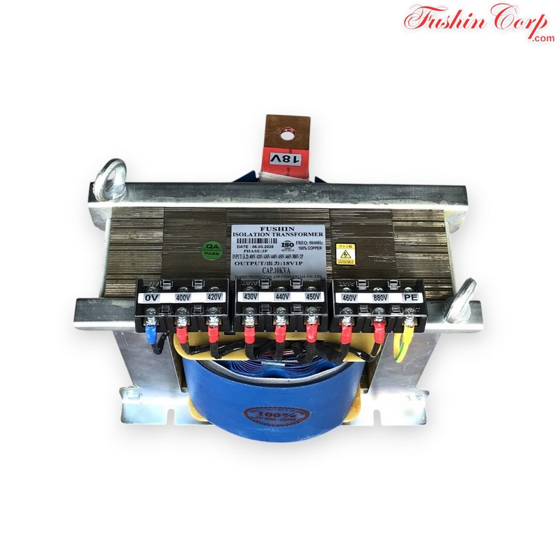 Biến Áp Trần Cách Ly 2 Pha 10KVA FUSHIN Vào 400V-420V-430V-440V-450V-460V-880V Ra 18VAC - Hình 1